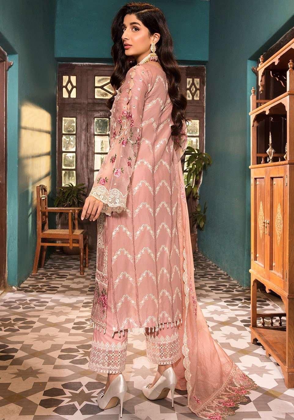Back view showing chevron embroidery pattern on ELAF lawn suit