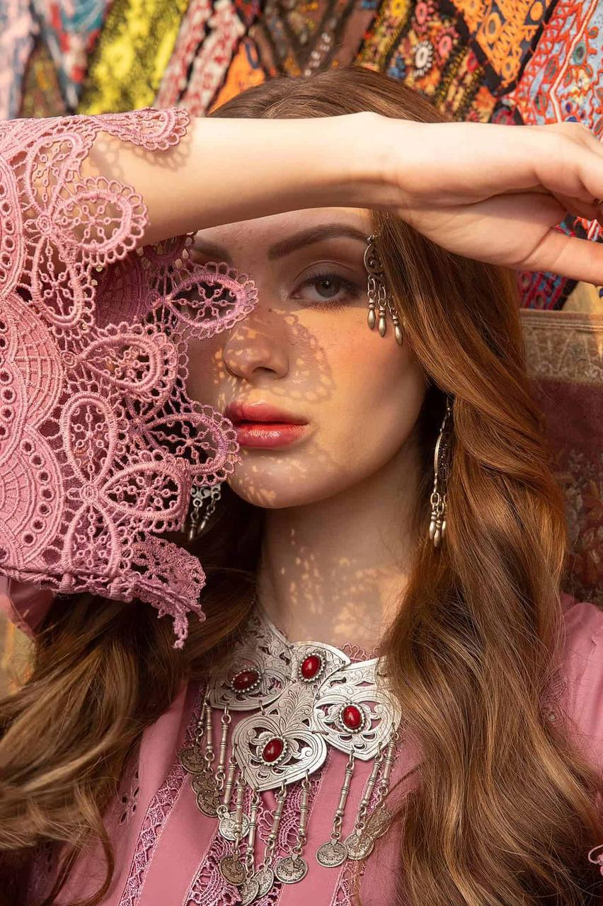 ADAN LIBAS Lawn – Dusty Rose ChikanKari Suit with Cutwork Borders & Silk Dupatta