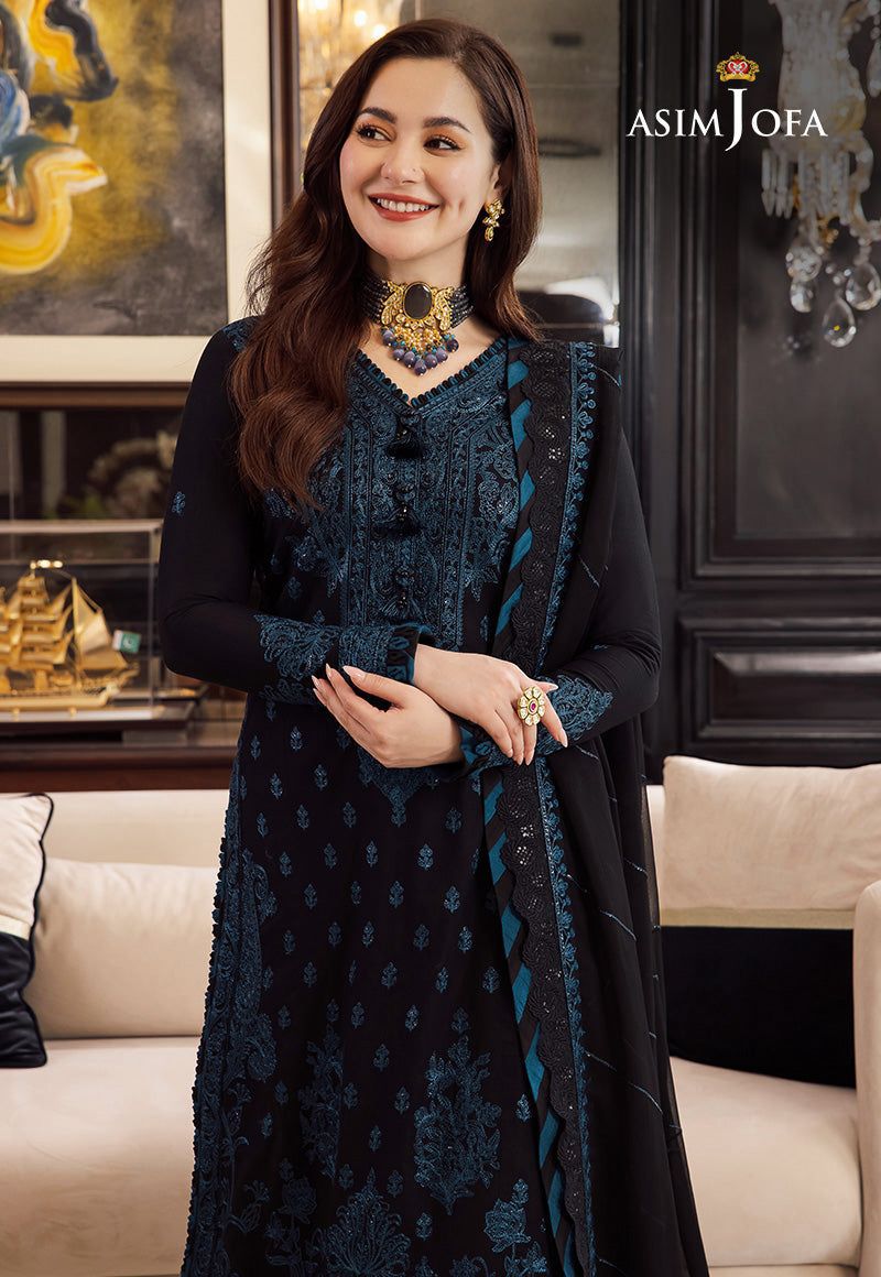 ASIM JOFA Luxury Summer Collection 2026 Black Teal Embroidered Lawn Suit 3 Piece Unstitched