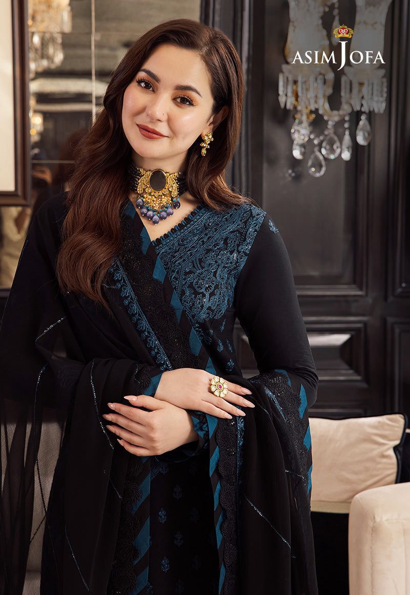 ASIM JOFA Luxury Summer Collection 2026 Black Teal Embroidered Lawn Suit 3 Piece Unstitched