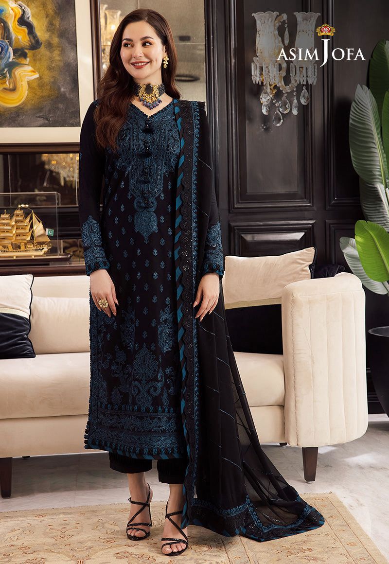 ASIM JOFA Luxury Summer Collection 2026 Black Teal Embroidered Lawn Suit 3 Piece Unstitched