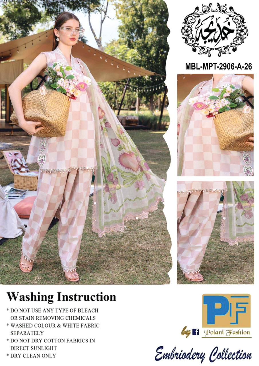 "MARIA B Lawn 2026 sequin embroidered neckline with heart motif lace and 4-sided embroidered chiffon dupatta border with floral bunches"